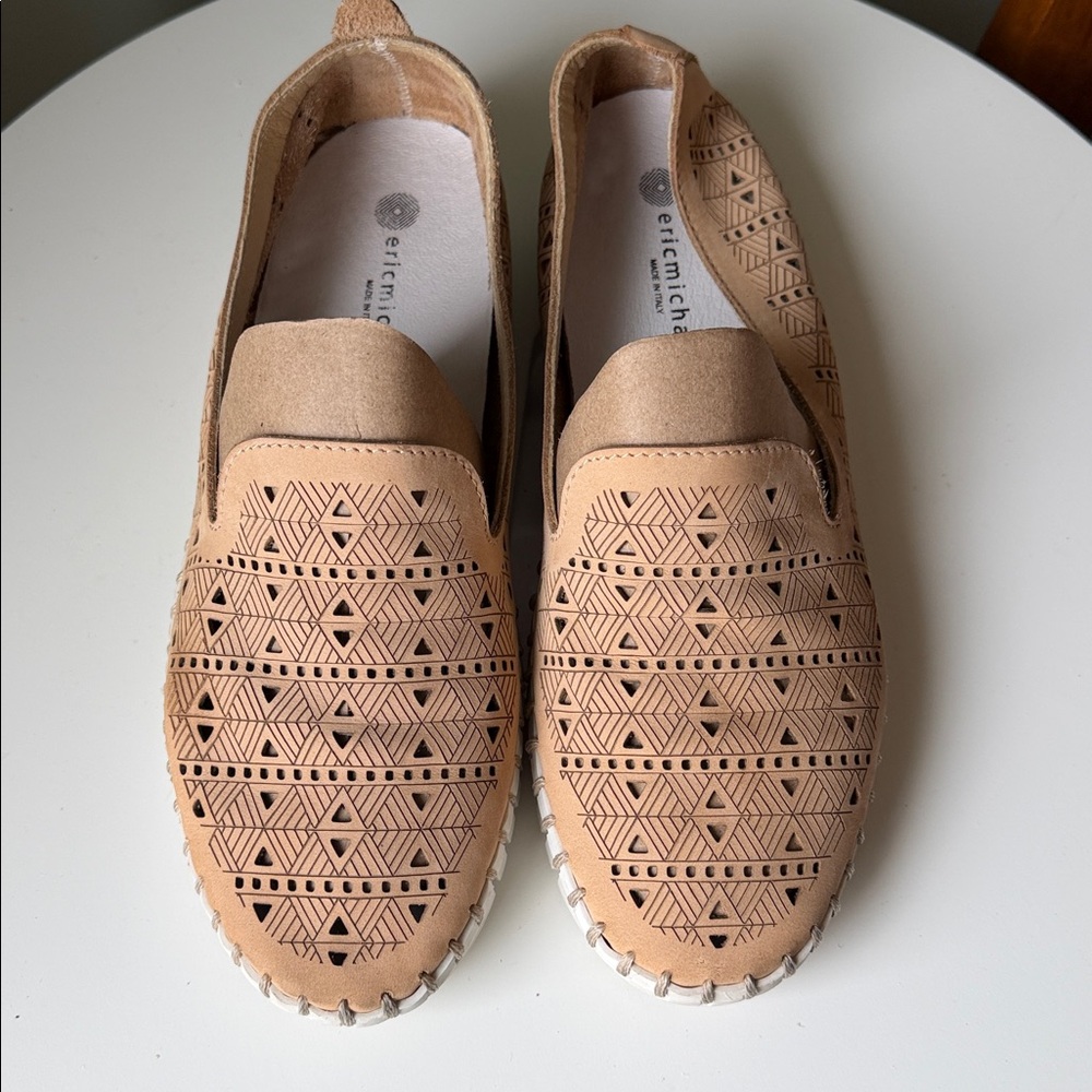 Eric Michael Maria nubuck slip-on flats laser-cut geometric design flexible 39